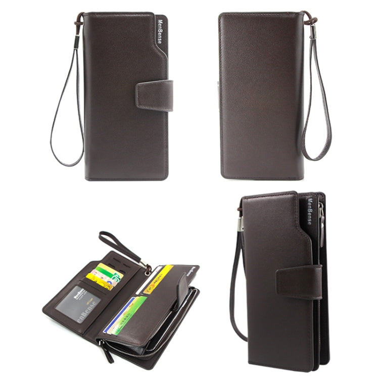 Menbense Fashion Business Simple Handbag PU Large Capacity Male Wallet(Dark Brown)