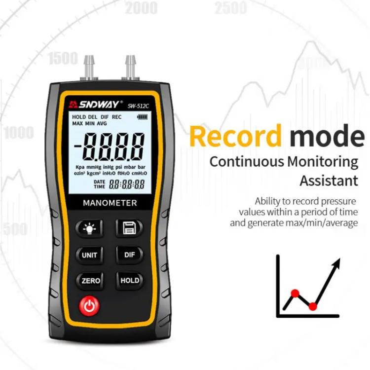 SNDWAY SW-512C Digital Handheld Differential Pressure Gauge Negative Pressure Tester