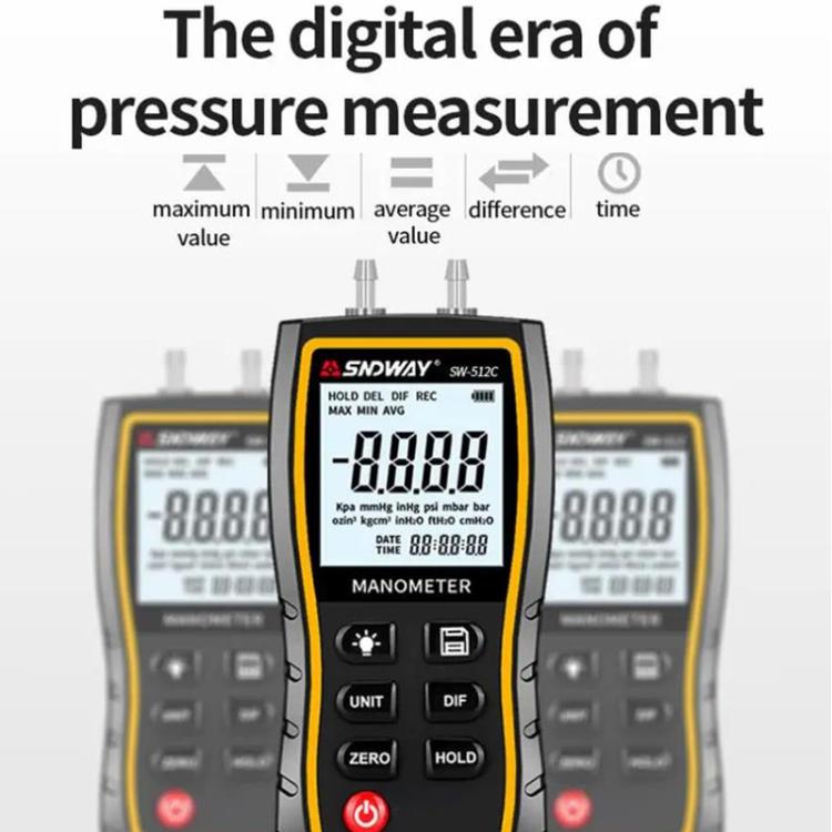SNDWAY SW-512B Digital Handheld Differential Pressure Gauge Negative Pressure Tester