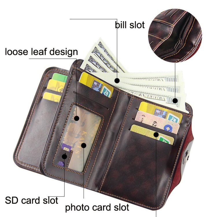 Menbense Short Fashion Leisure Magnetic Buckle Large Capacity 3 Fold Male Wallet(Black)