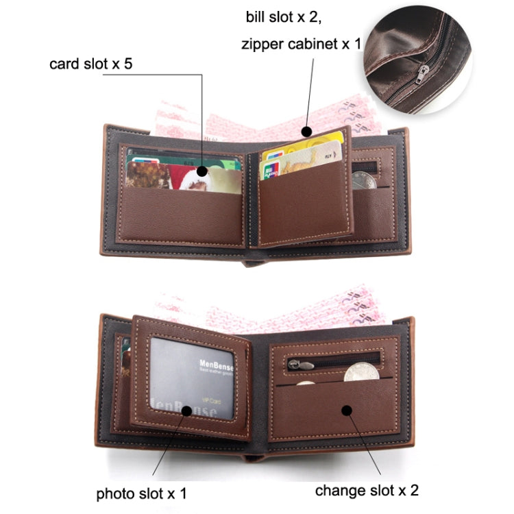 Menbense Hot Stamping Hinge Short Matte Multi-Card Large Capacity Male Wallet(D3301-5 Dark Brown)