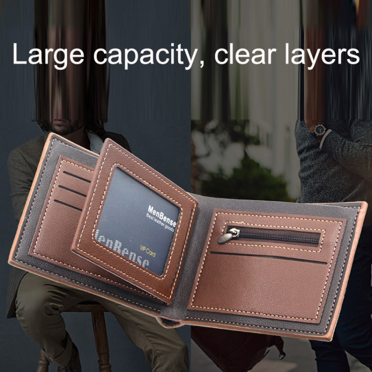 Menbense Hot Stamping Hinge Short Matte Multi-Card Large Capacity Male Wallet(D3301-5 Black)