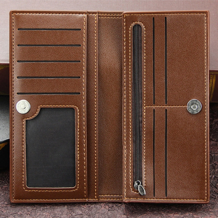 MenBense Long Fashion Embossed Magnetic Buckle Multi-Card Slot Men Wallet(Light Brown)