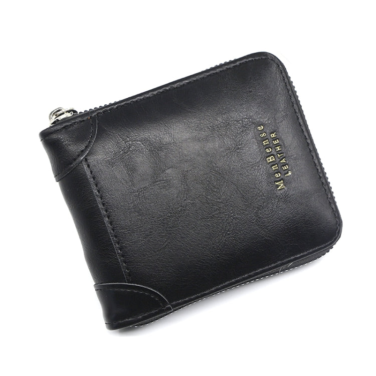 Menbense Casual Fashion Large Capacity Multi-Card Retro Zipper Wallet(Black)