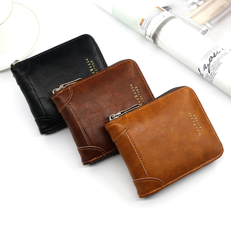 Menbense Casual Fashion Large Capacity Multi-Card Retro Zipper Wallet(Black)