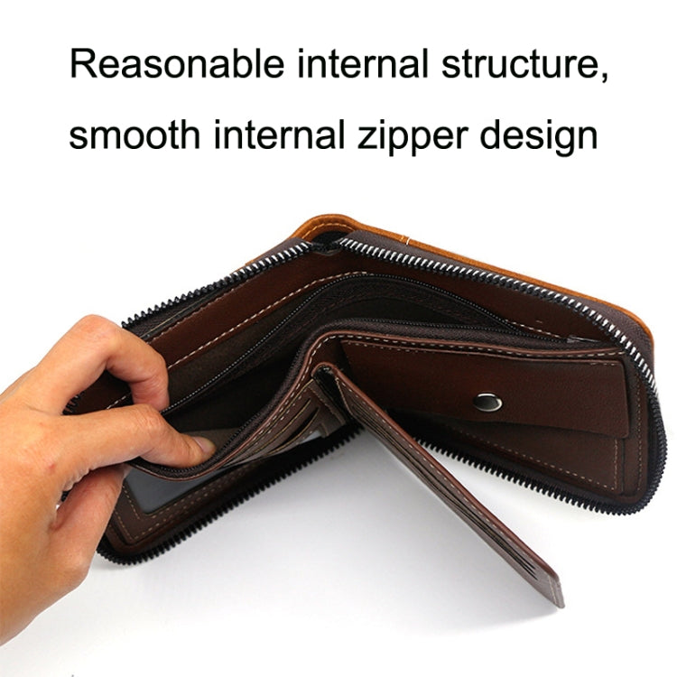 Menbense Casual Fashion Large Capacity Multi-Card Retro Zipper Wallet(Light Brown)