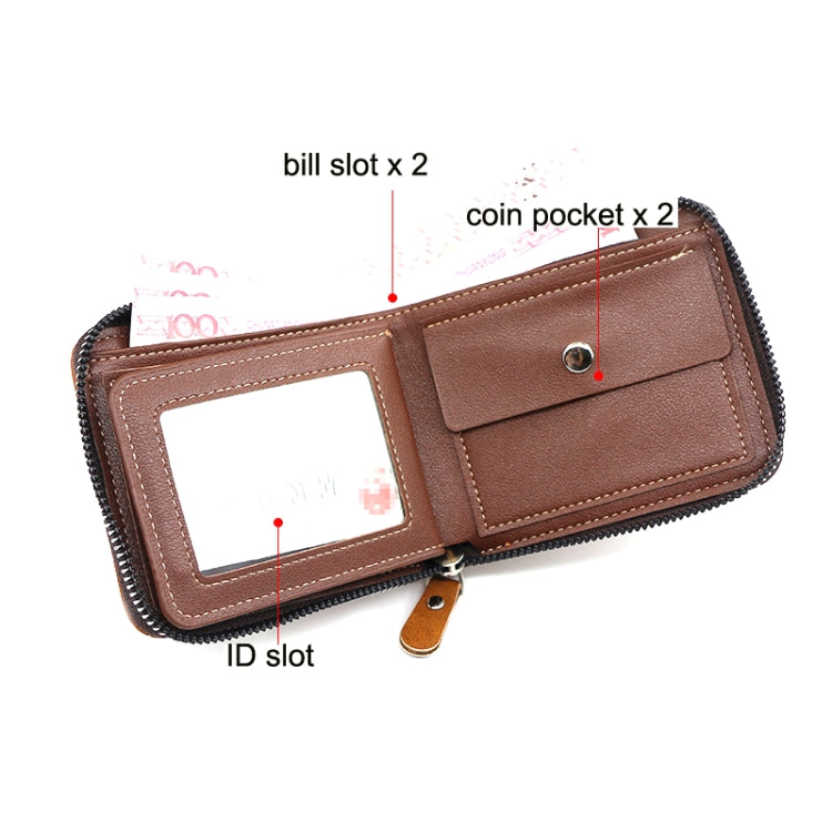 Menbense Casual Fashion Large Capacity Multi-Card Retro Zipper Wallet(Black)