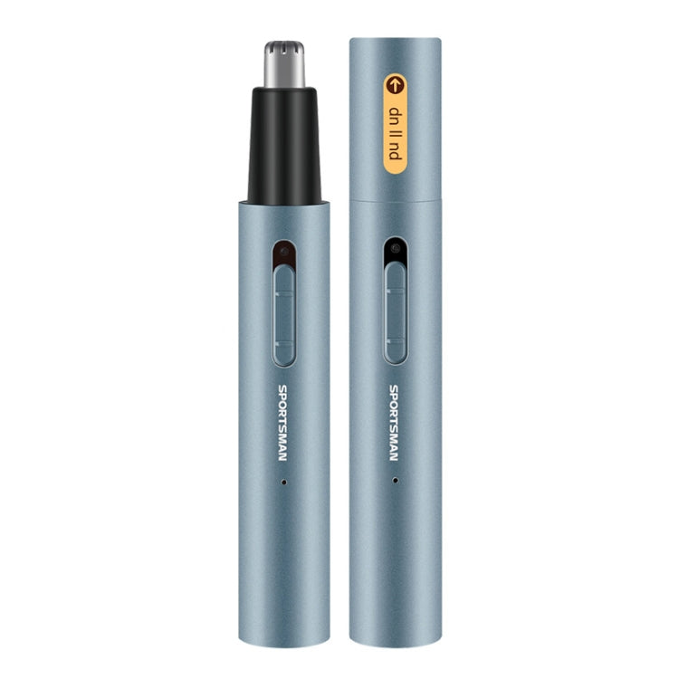 SPORTSMAN Metal Aluminum Tube Body Rechargeable Nose Hair Device, Style: Sideburns 2 In 1(Light Blue)