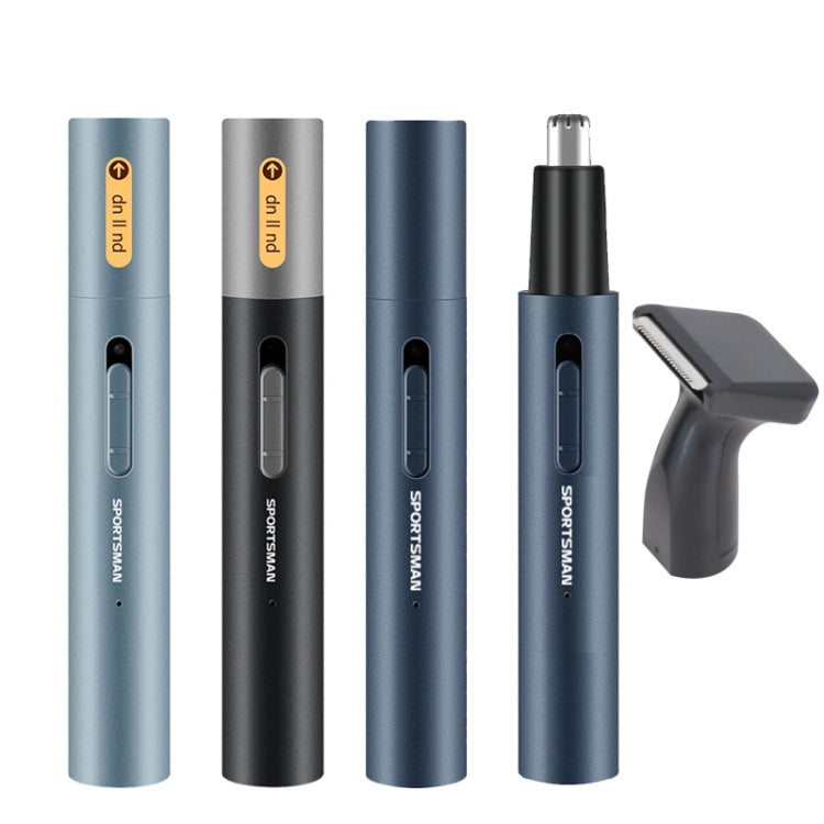 SPORTSMAN Metal Aluminum Tube Body Rechargeable Nose Hair Device, Style: Sideburns 2 In 1(Light Blue)