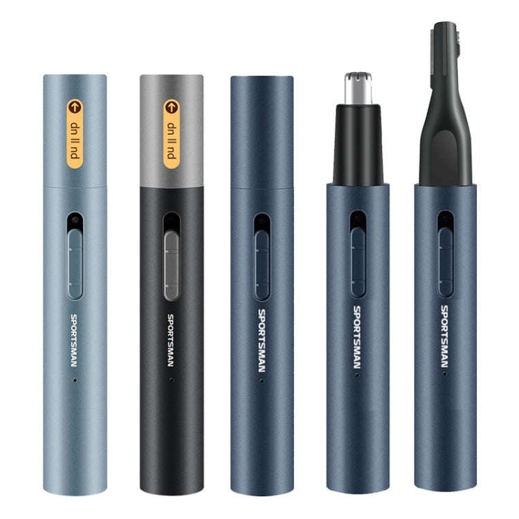 SPORTSMAN Metal Aluminum Tube Body Rechargeable Nose Hair Device, Style: Eyebrow 2 In 1(Sea Blue)