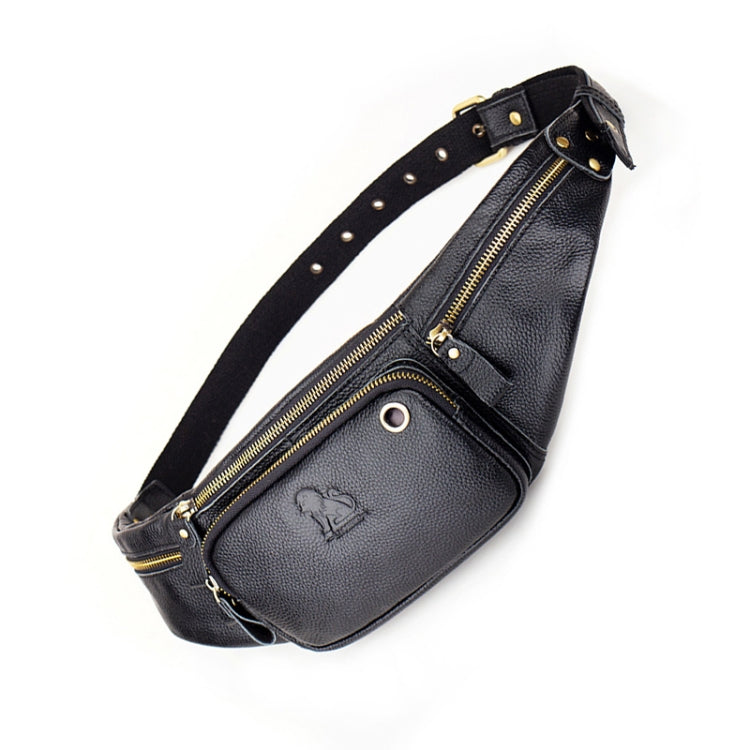 LAOSHIZI Vintage Leather Waist Bag Shoulder Crossbody Bag Shoulder Chest Bag For Men(Black)