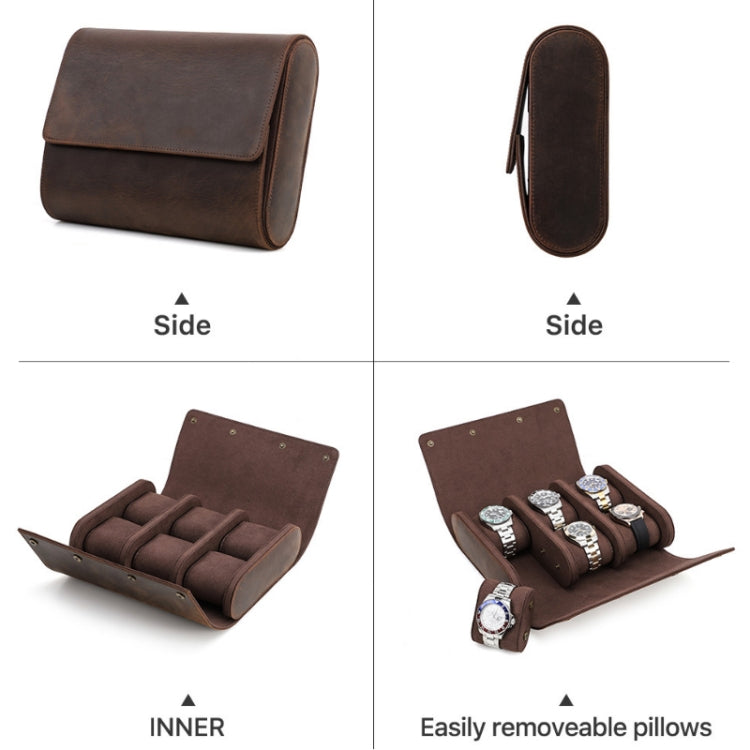 CONTACTS FAMILY Vintage Crazy Horse Leather Outdoor Travel Watch Case(Brown)