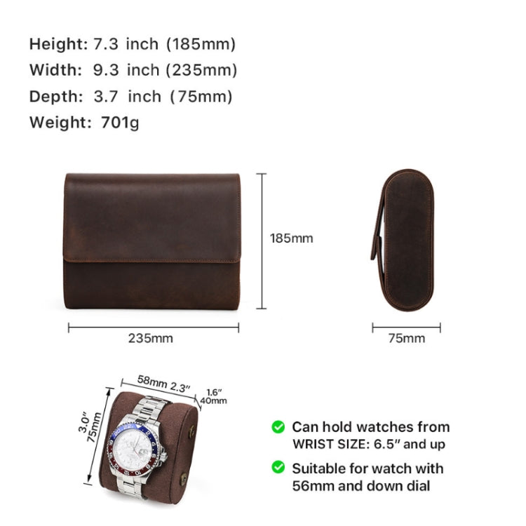 CONTACTS FAMILY Vintage Crazy Horse Leather Outdoor Travel Watch Case(Brown)
