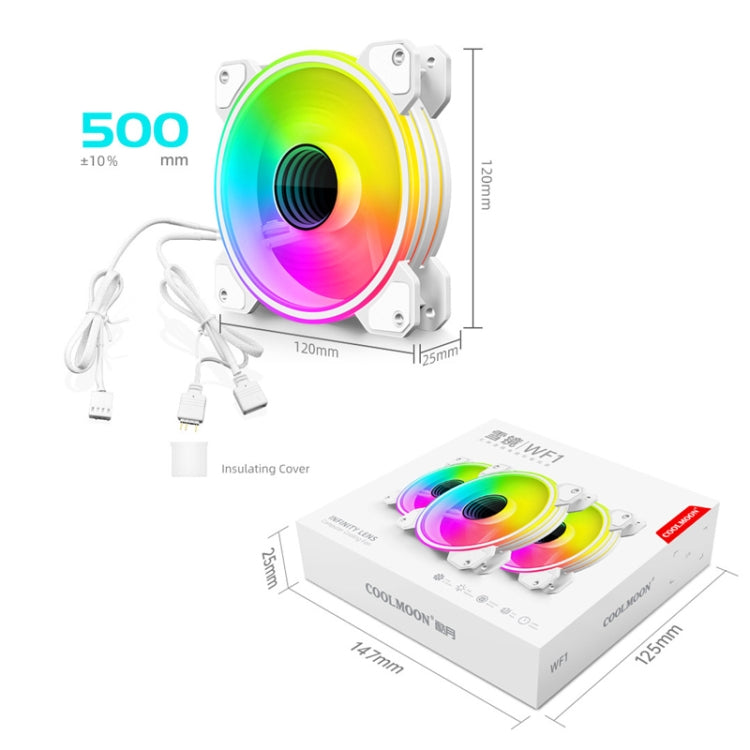 COOLMOON 12cm Infinity Lens Computer Cooling Fan PWM ARGB Chassis Cooling Fan(White)