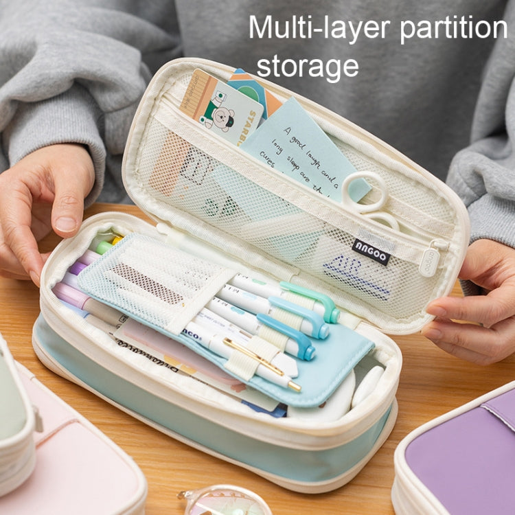 Angoo Macaron Double-layer Retractable Large-capacity Pencil Case Stationery Box(Light Blue)