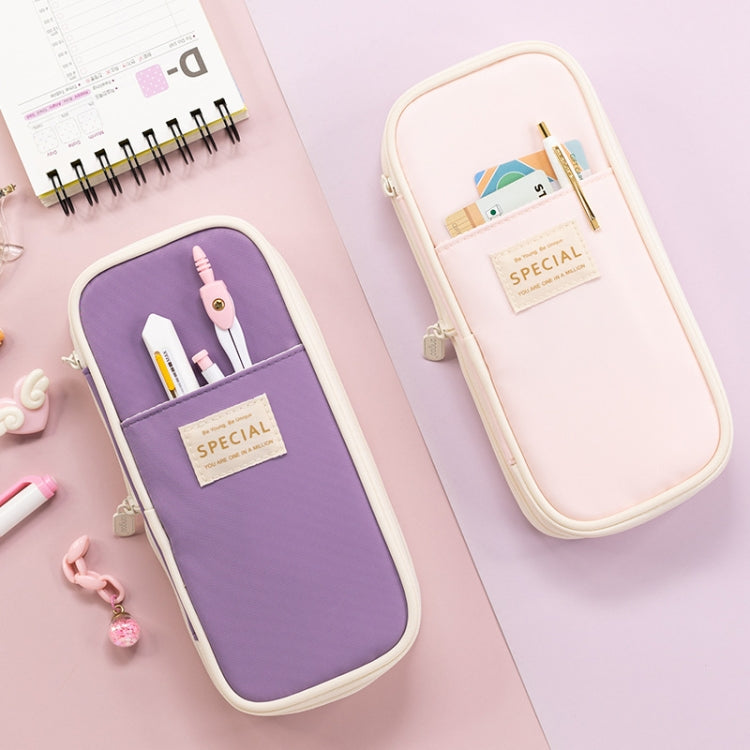 Angoo Macaron Double-layer Retractable Large-capacity Pencil Case Stationery Box(Pink)