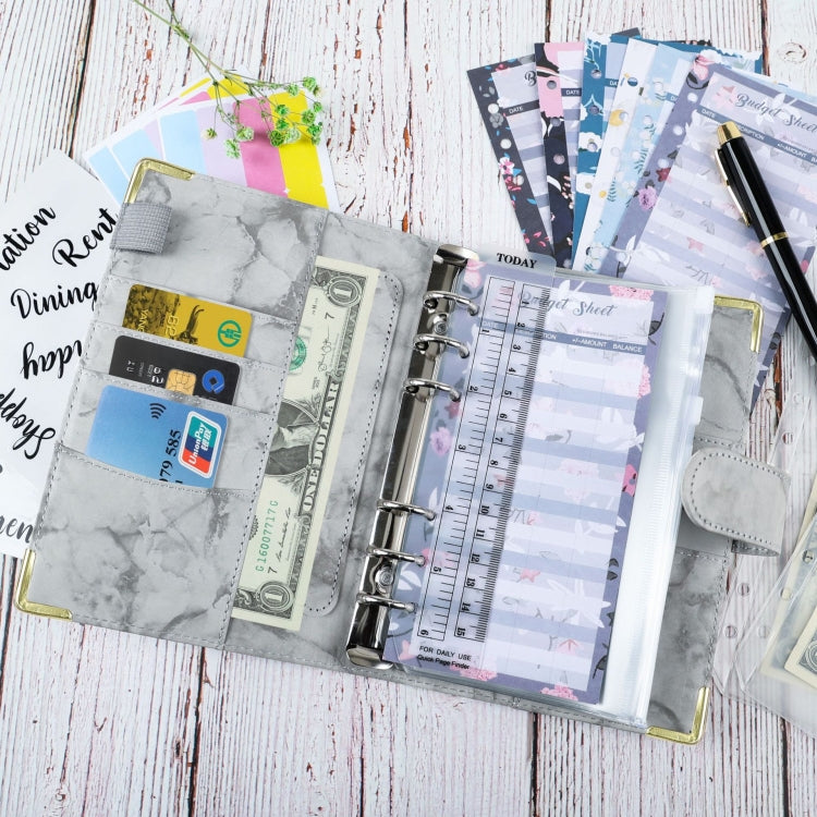A6 Binder Budget Book Marbled Notebook PU Leather Binder(Blue -Purple)