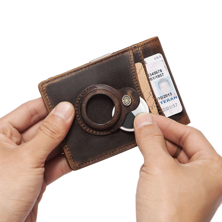 HUMERPAUL BP993 RFID Anti-Theft Brush Pocket Card Bag Suitable For AirTag 2nd Gen / AirTag 1st Gen(Dark Brown)