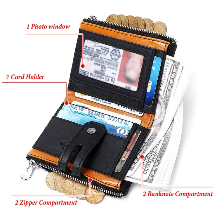 HUMERPAUL BP90 Men Retro Simple Coin Purse Dual Zipper Short RFID Anti-Magnetic Cash Clip(Brown)
