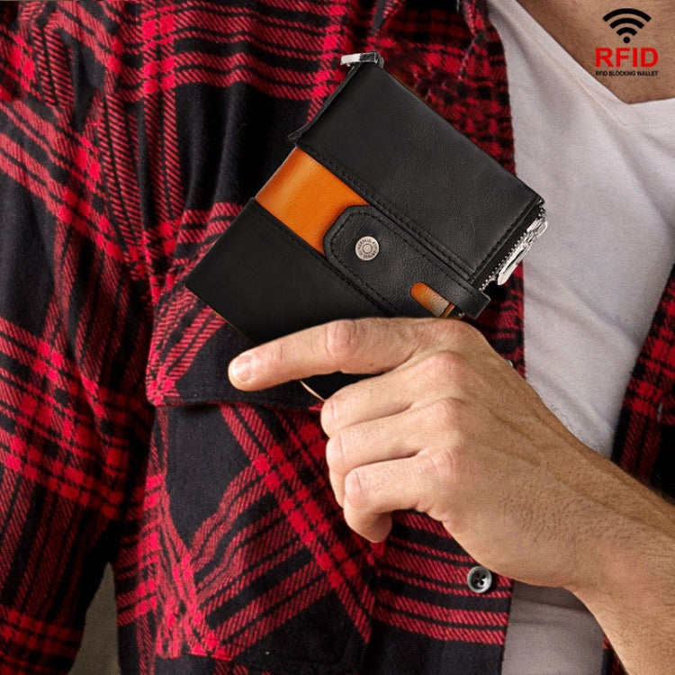 HUMERPAUL BP90 Men Retro Simple Coin Purse Dual Zipper Short RFID Anti-Magnetic Cash Clip(Black)