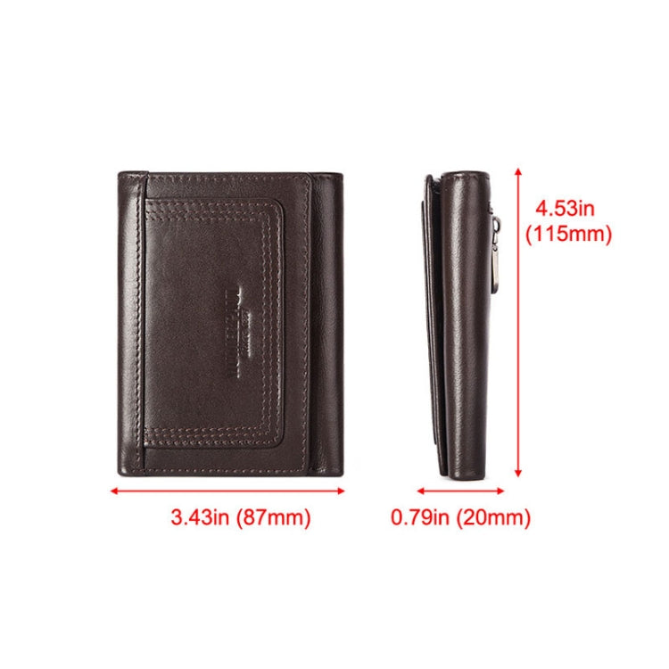 HUMERPAUL BP992 RFID Anti-Magnetic Multi-Card Position Zipper Coin Purse Leather Men Wallet(Dark Brown)