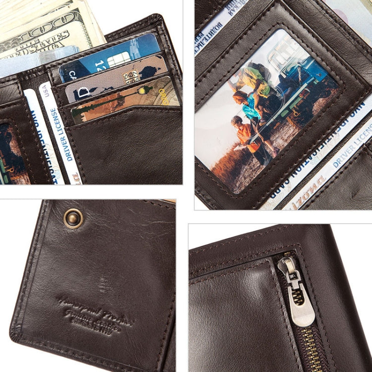 HUMERPAUL BP992 RFID Anti-Magnetic Multi-Card Position Zipper Coin Purse Leather Men Wallet(Dark Brown)