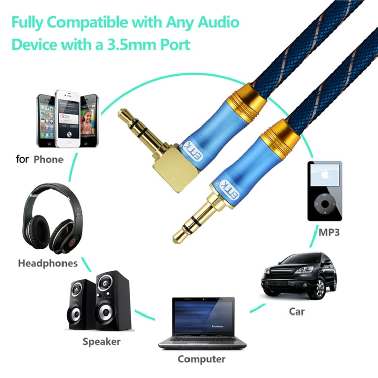 EMK 90-Degree Car 3.5mm Audio Cable Extension Cable, Cable Length: 5M(Blue)