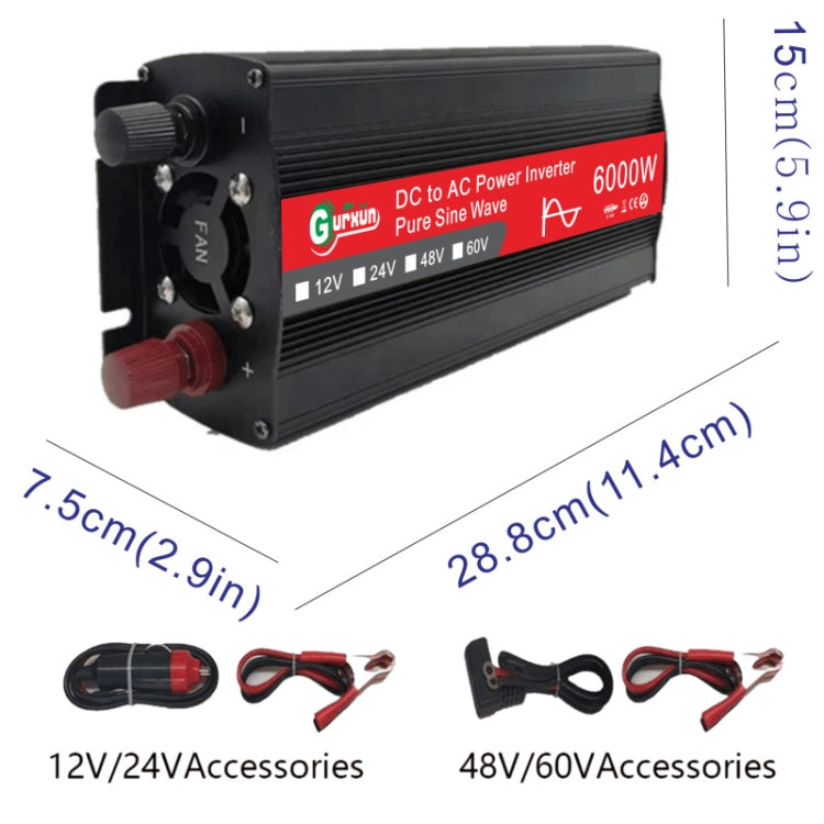 Gurxun 6000W High Power Sine Wave Inverter With Single Digital Display, Specification: 12V-220V