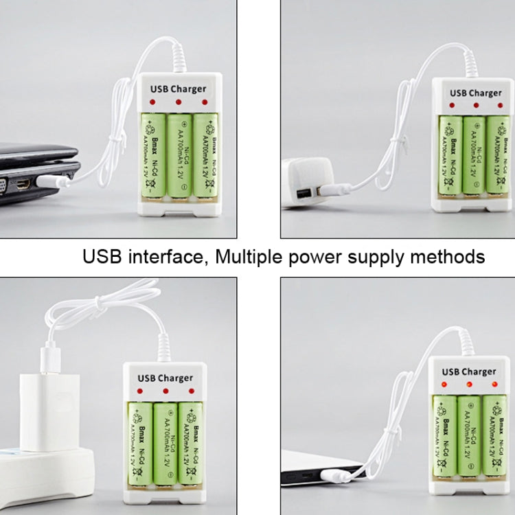 4 PCS BMAX B-03 3 Slot NiMH Battery Charger AA/AAA Battery USB Charger, 3 Slot USB(White)