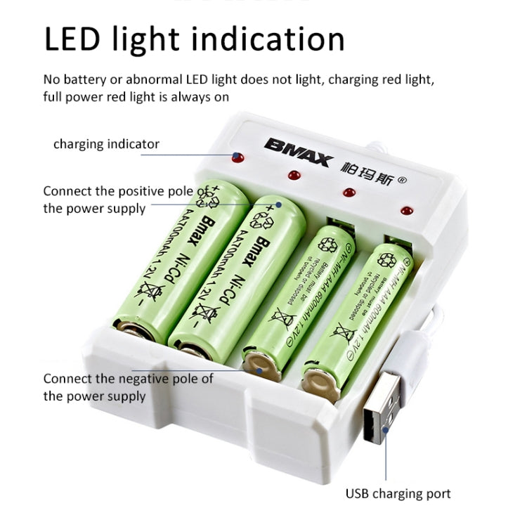 4 PCS BMAX B-04 AAA/AA 1.2V Battery 4 Slot USB Charger(English Boxed)