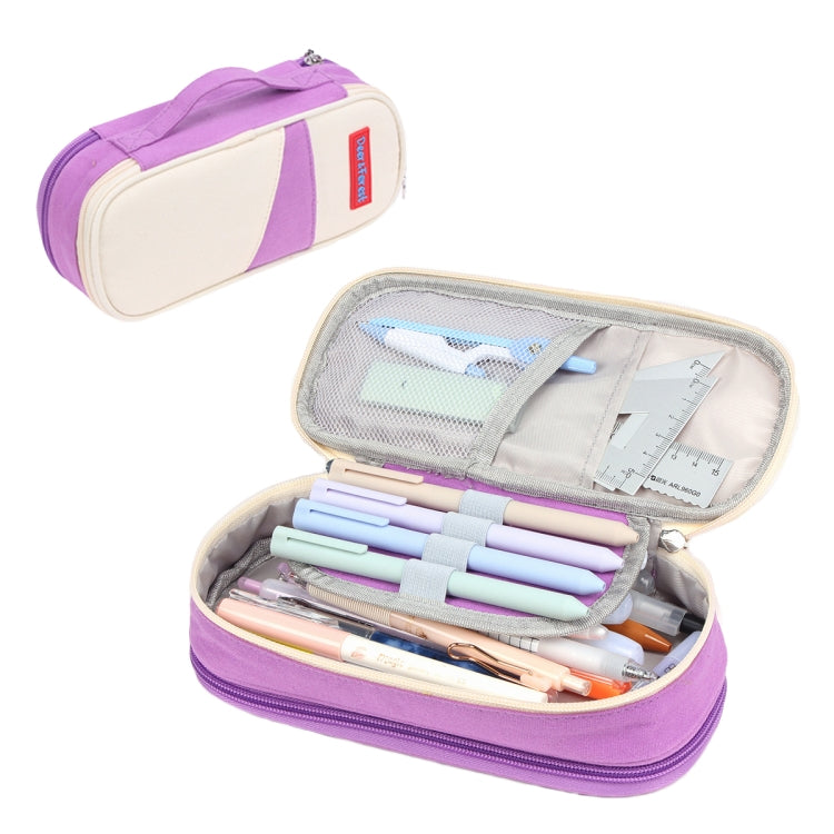 Deer Forest BL-A003 Macaron Large-capacity Double-layer Canvas Pencil Case Stationery Box(Cyan Purple)