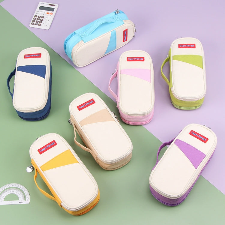 Deer Forest BL-A003 Macaron Large-capacity Double-layer Canvas Pencil Case Stationery Box(Navy Blue)