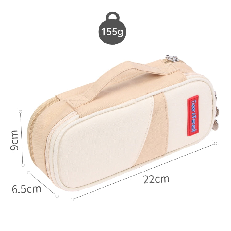 Deer Forest BL-A003 Macaron Large-capacity Double-layer Canvas Pencil Case Stationery Box(Khaki)