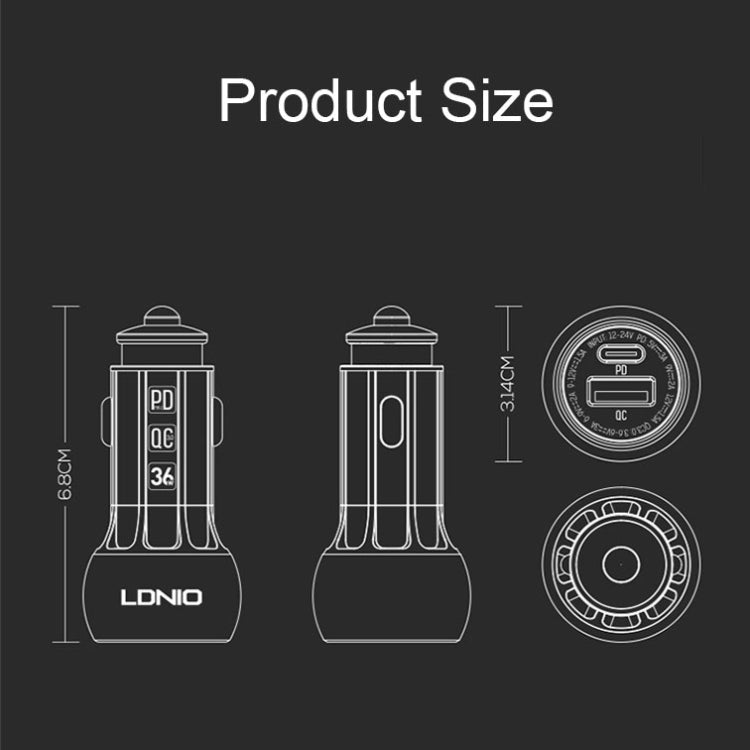 LDNIO C1 36W PD + QC 3.0 Car Fast Charger High Power Smart USB Car Charger with 8 Pin Cable