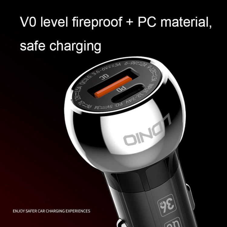 LDNIO C1 36W PD + QC 3.0 Car Fast Charger High Power Smart USB Car Charger with USB-C/Type-C Cable