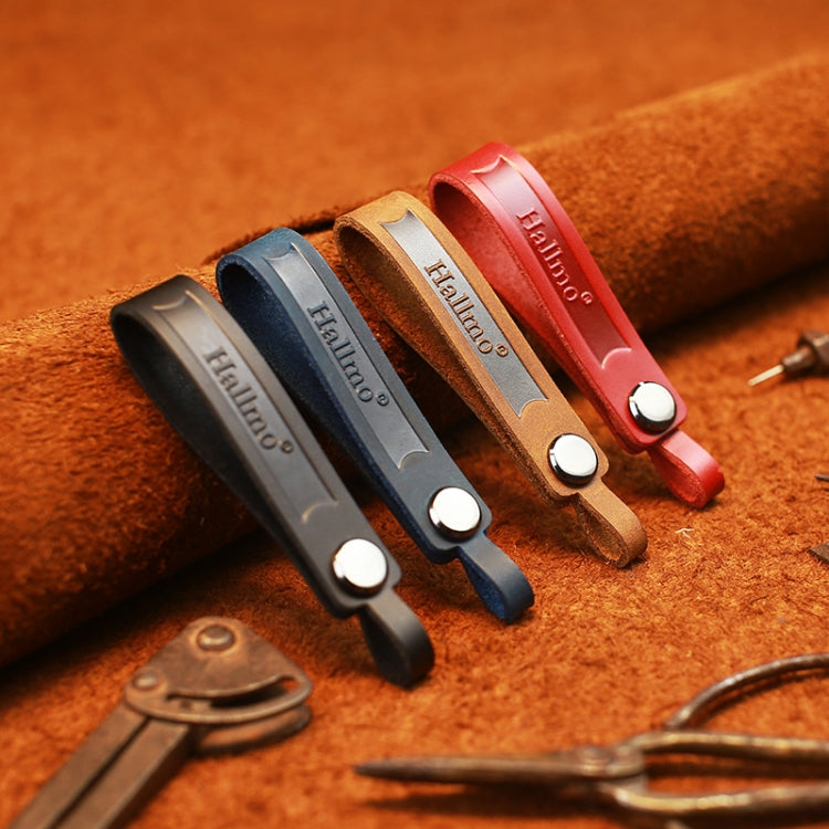 Hallmo First Layer Cowhide Leather Car Keychain(Oiled Waxed Leather Red)