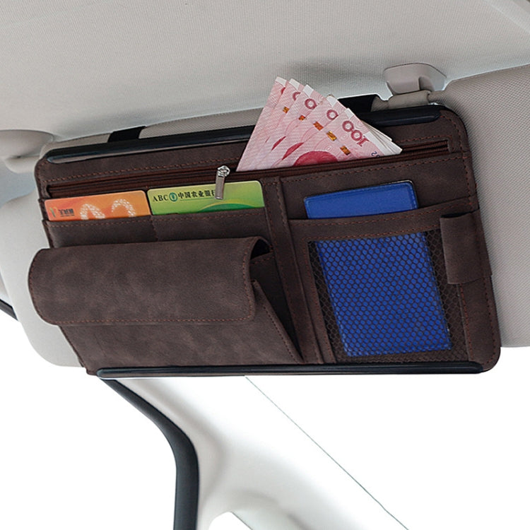 DE RAN FU Car Shade Glasses Box Storage Bag Car Flip Fur Glue Box Zipper Card Bag(Brown)