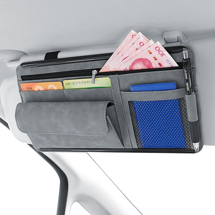 DE RAN FU Car Shade Glasses Box Storage Bag Car Flip Fur Glue Box Zipper Card Bag(Grey)