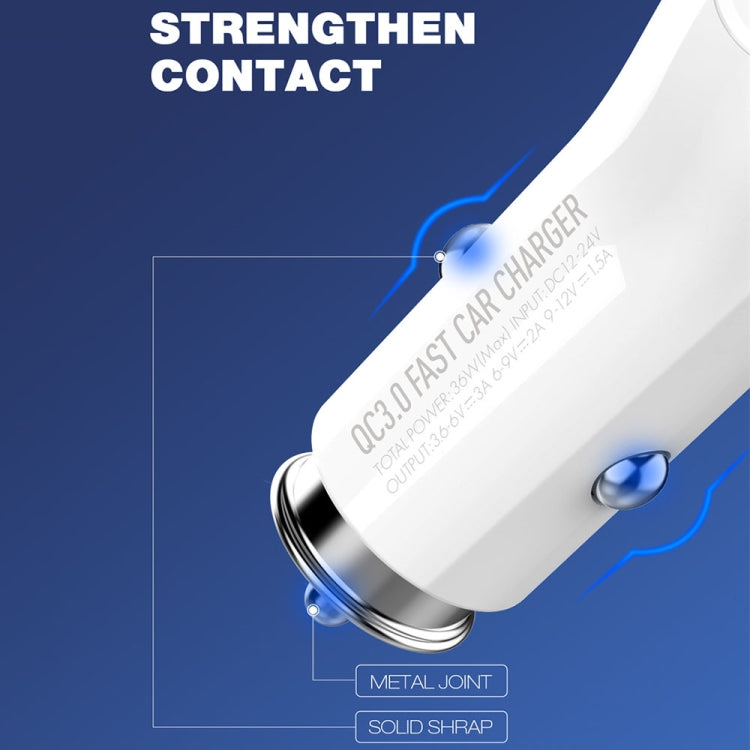 LDNIO C511Q 36W QC 3.0 Phone Fast Charger Dual-USB Ports Smart Car Charger with 8 Pin Cable