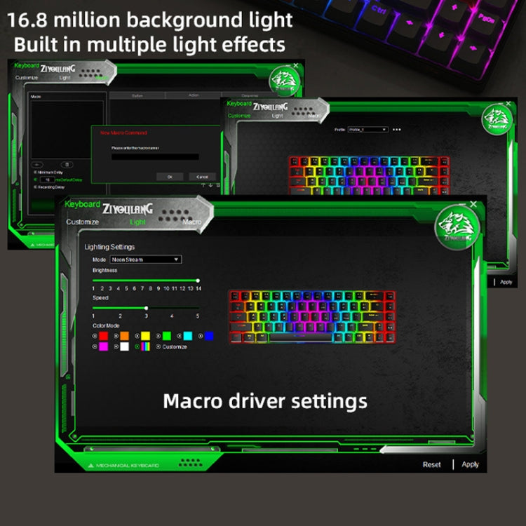 ZIYOU LANG T8 68 Keys RGB Gaming Mechanical Keyboard, Cable Length: 1.5m, Style:, T8 Micro Light Version Green Shaft