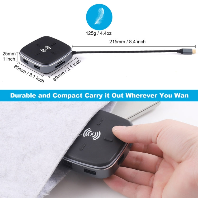 AY95 9 In 1 TYPE-C/USB-C HUB Extended Dock Wireless Fast Charging Concentrator(Black)