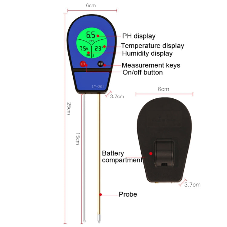 LY201 Soil PH Testing Instrument Moisture and Humidity Tester Gardening Planting Thermometer, LY201