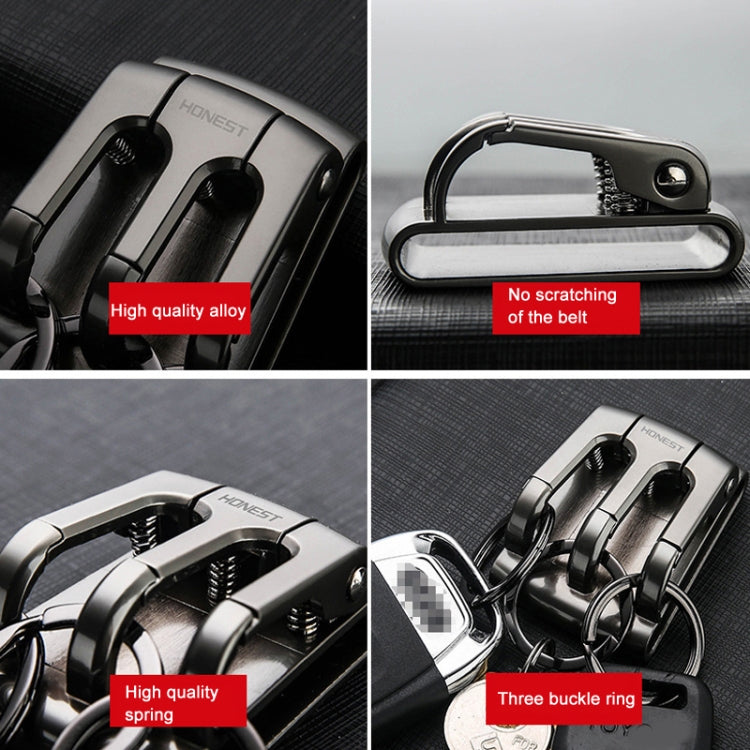 HONEST 3-ring Car Keychain Waist-hanging Anti-loss Keychain For Men(Black)