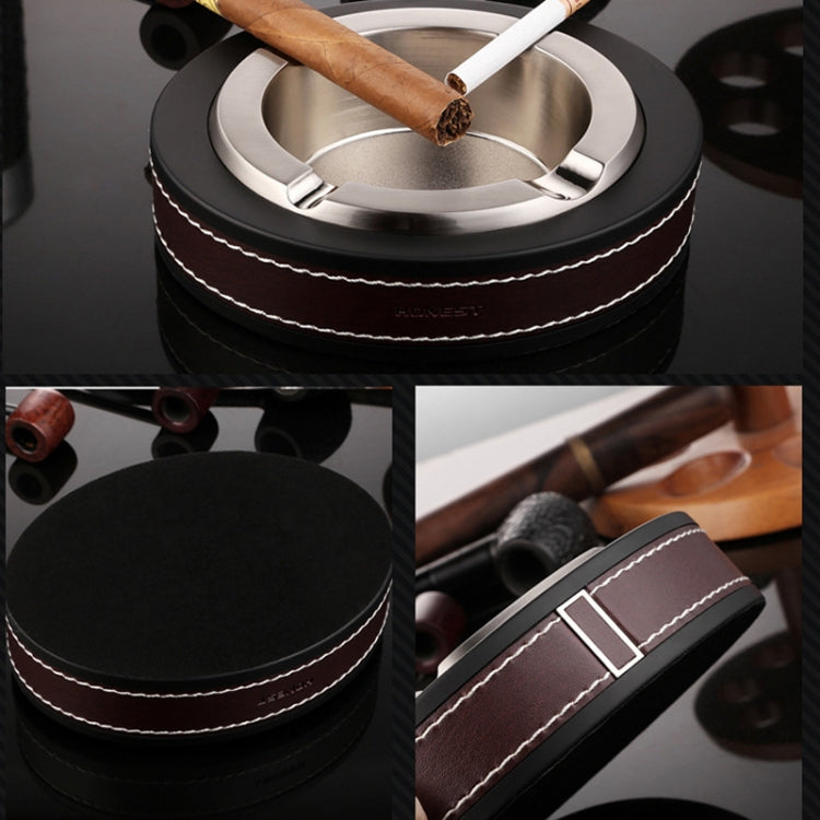 HONEST Cigar Ashtray Metal Cowhide Leather Personalized Ashtray, Color: Silver