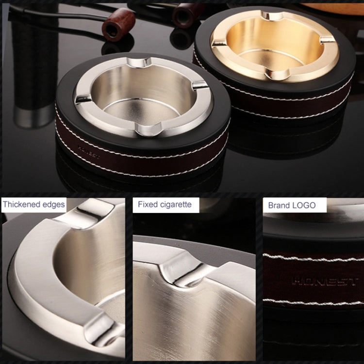 HONEST Cigar Ashtray Metal Cowhide Leather Personalized Ashtray, Color: Black+Black