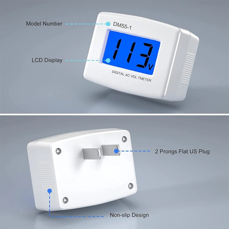DM55-1 AC 110V- 220V LCD Digital Voltmeter Voltage Tester Detector Meter, DM55-1 US Plug, DM55-1 EU Plug