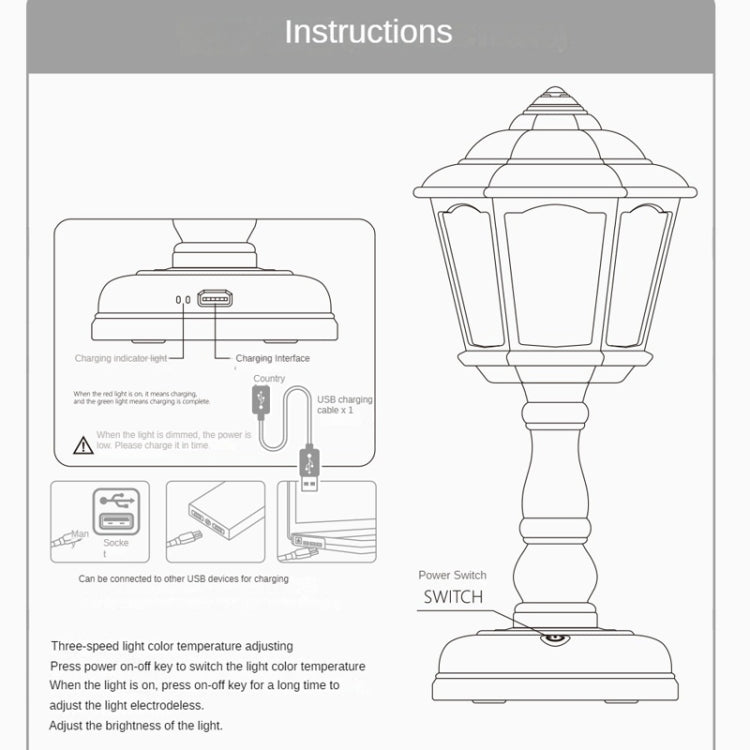 GIVELONG Retro Table Lamp USB Charging Small Night Light, Style: 322-1 Red