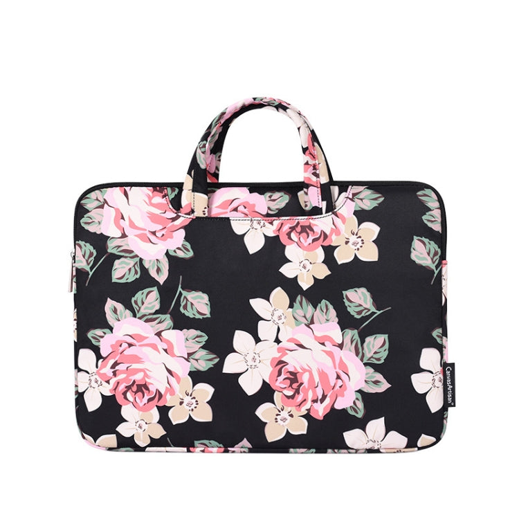 H40-B01 White Rose Pattern Laptop Case Bag Computer Liner Bag With Handle, 12 Inch, 13 Inch, 14 Inch, 15 Inch