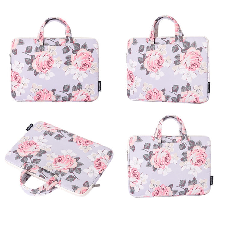 H40-B01 White Rose Pattern Laptop Case Bag Computer Liner Bag With Handle, 12 Inch, 13 Inch, 14 Inch, 15 Inch