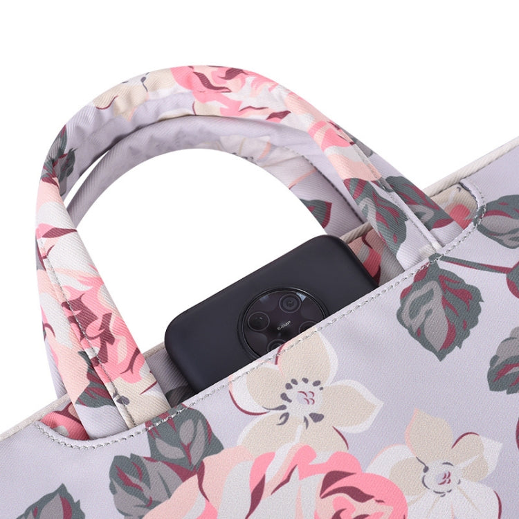 H40-B01 White Rose Pattern Laptop Case Bag Computer Liner Bag With Handle, 12 Inch, 13 Inch, 14 Inch, 15 Inch